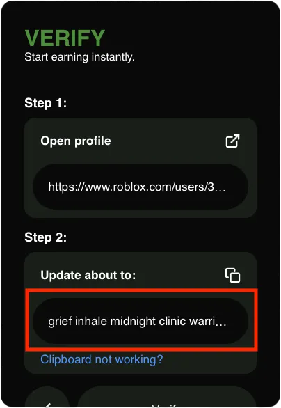 Verify prompt copy to clipboard